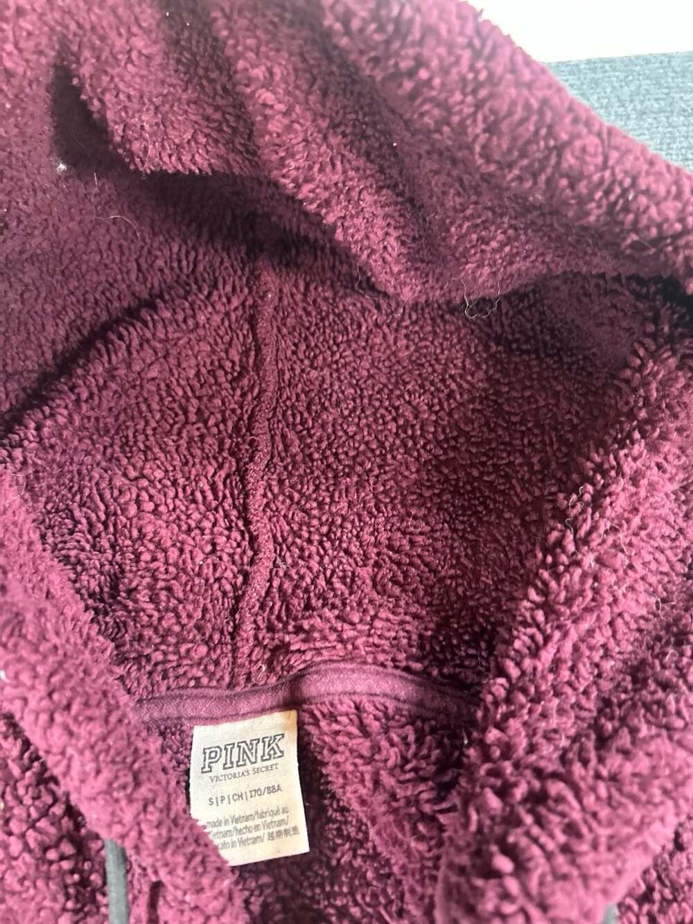 PINK Victoria's Secret Sherpa Pullover Hoodie Size S Burgundy - Picture 5 of 9